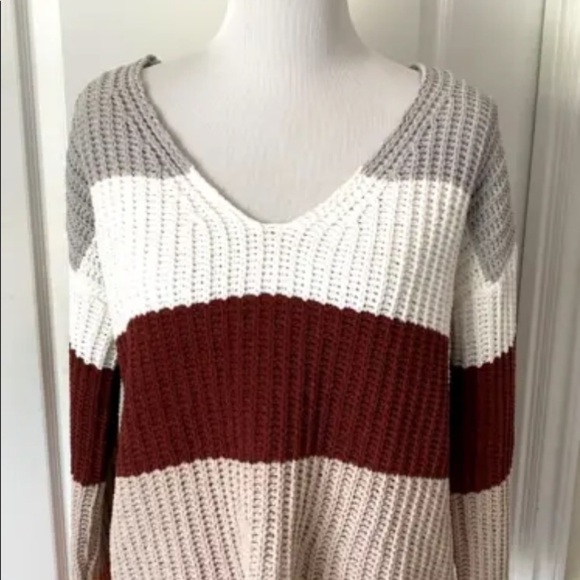 Love by Design Sz Medium Cable Knit Sweater Oversized Relaxed Striped T Back EUC - Picture 4 of 6